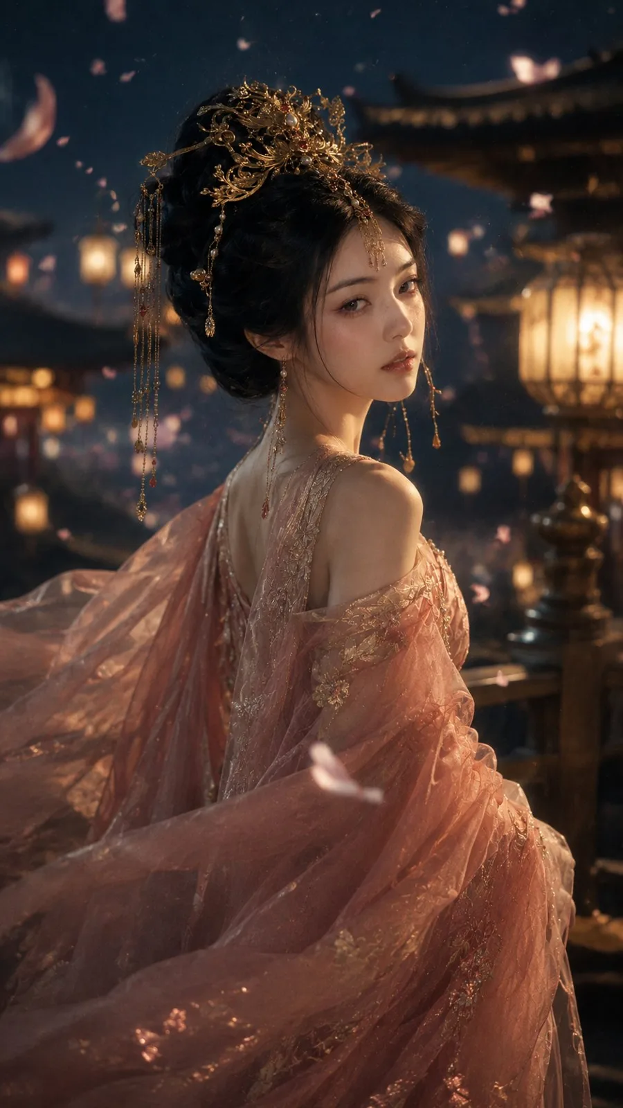 Tang dynasty court night banquet beauty look back — After