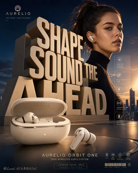 Aureliq luxury wireless earbuds poster prompt