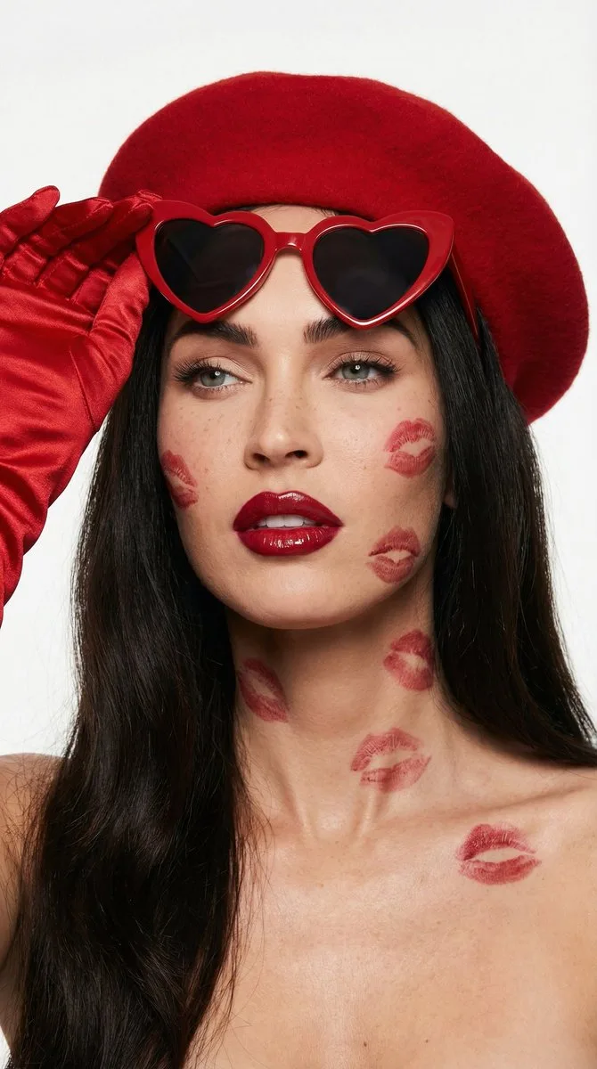 Megan fox portrait with red kiss marks — Sonra
