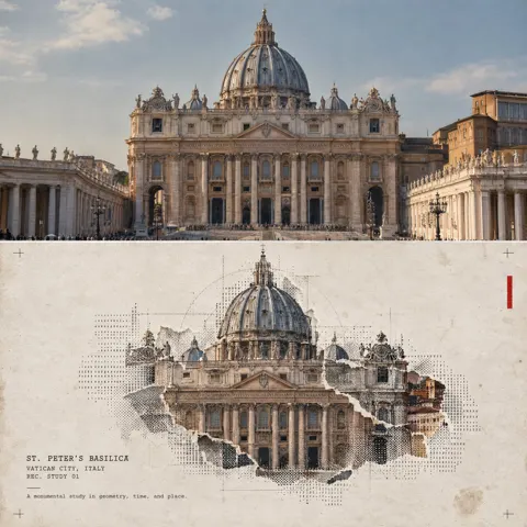 High end halftone architectural travel collage poster 1789657273214