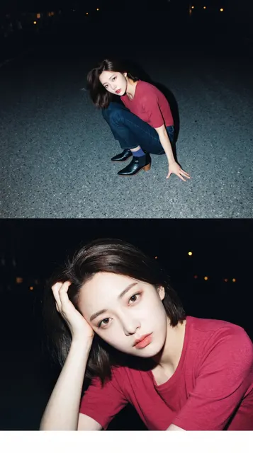 90s compact camera style late night road portrait