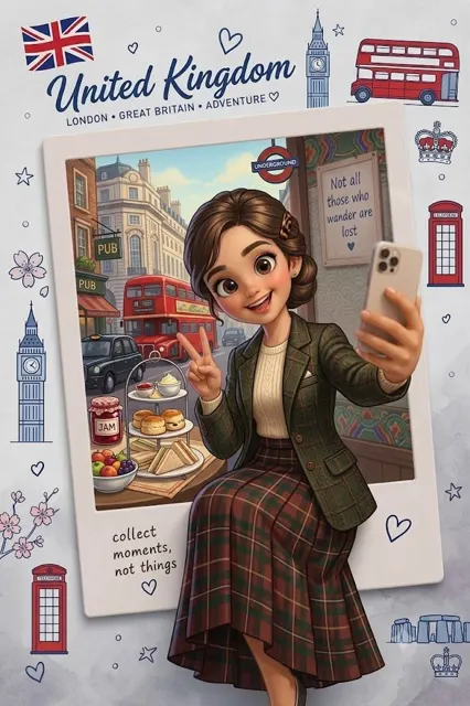 Cute 3d animated travel polaroid illustration