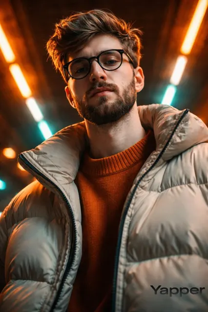 Neon tunnel trendy man
