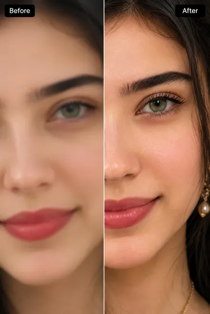 Young woman face skin retouch before after comparison