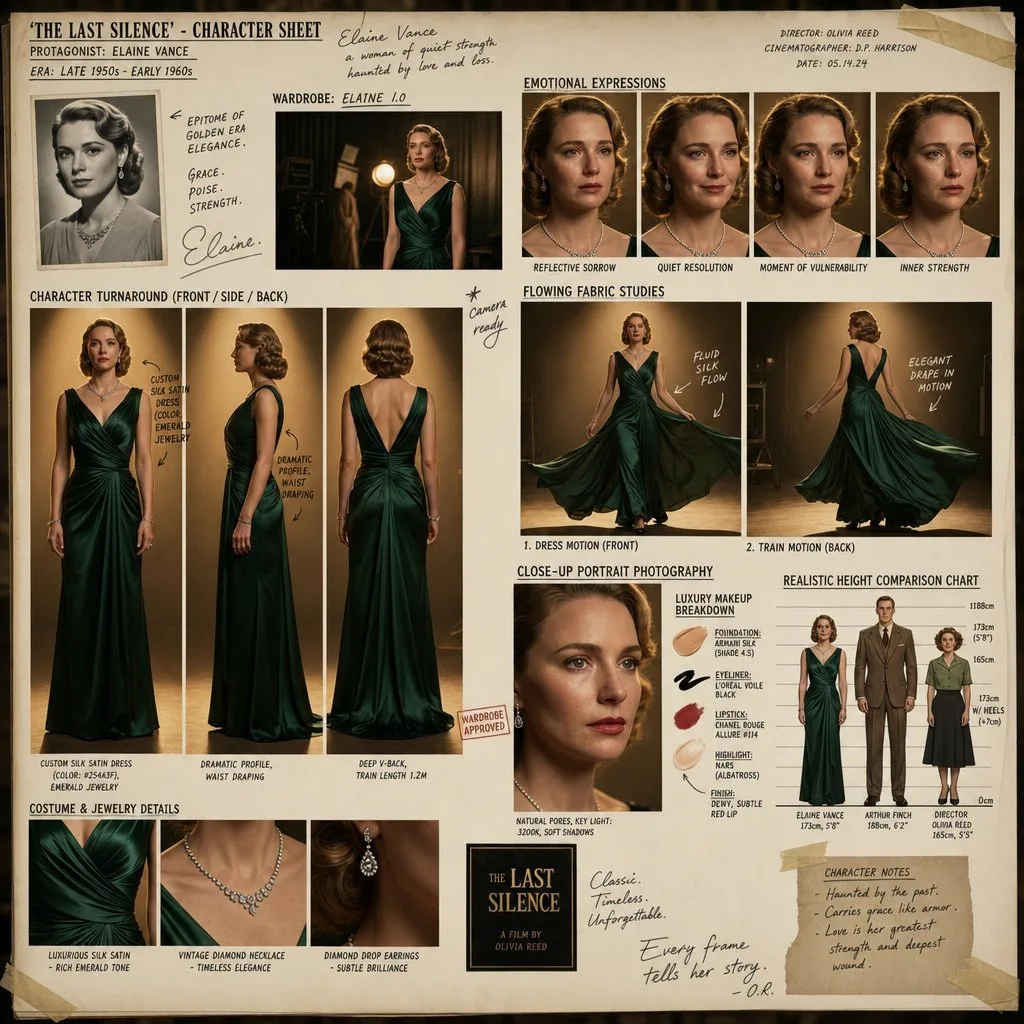 Ultra premium cinematic character sheet hollywood drama — Sonra