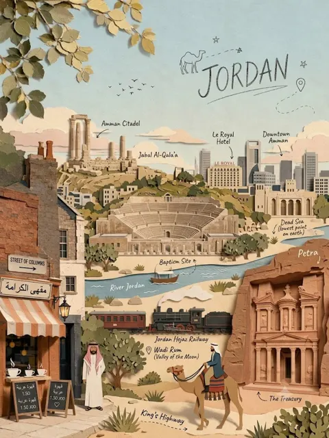 Layered papercraft 3d travel illustration