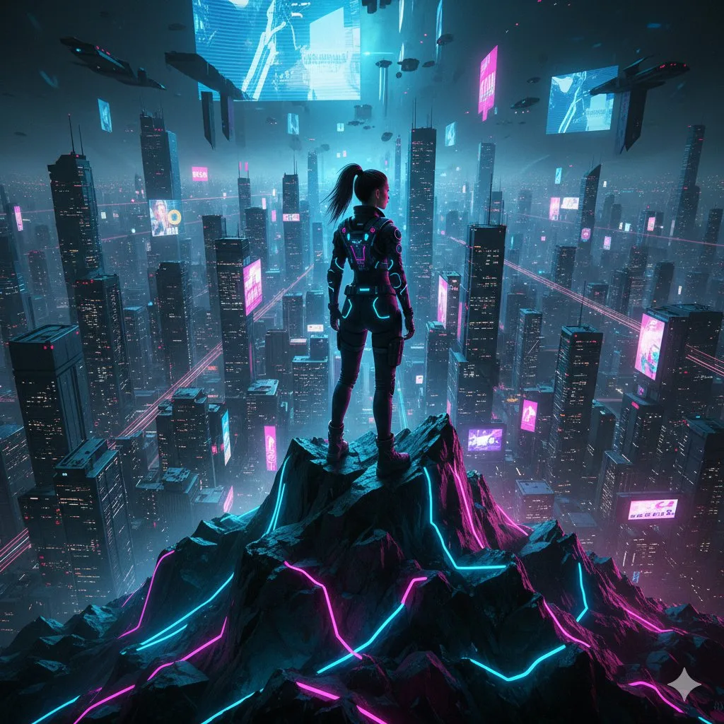 Girl on cyberpunk summit — Sonra