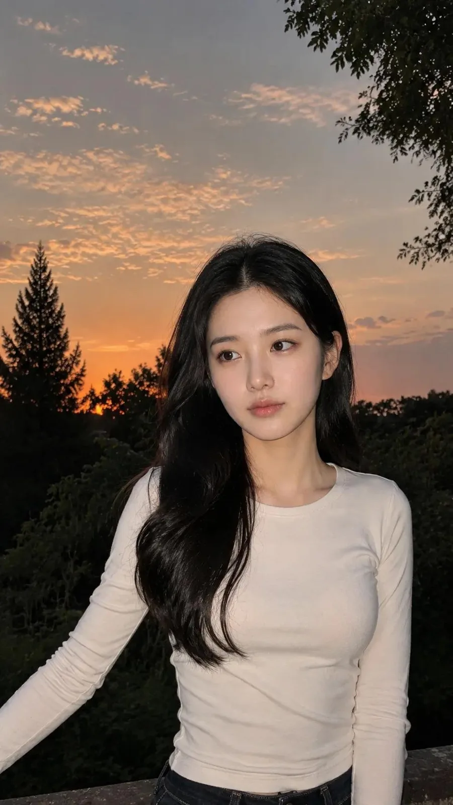 Iphone 17 pro realistic woman portrait sunset background — Sonra