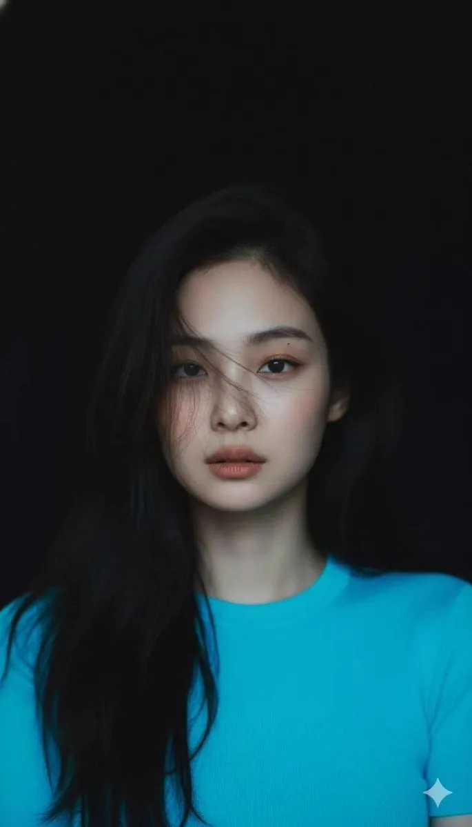 Moody neon blue cinematic portrait — Sonra