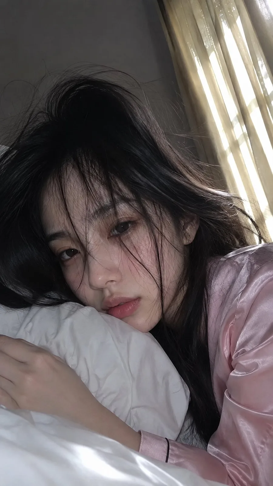 Smartphone selfie morning wake up girl — After