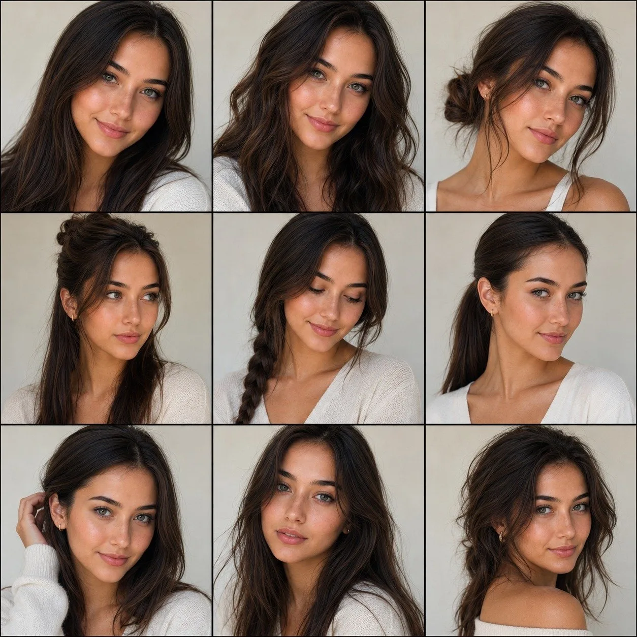 3x3 editorial portrait contact sheet identity consistency — After