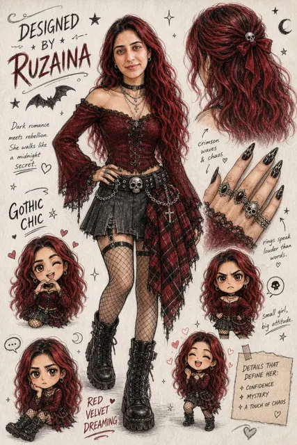 Anime gothic fashion design concept sketch sheet