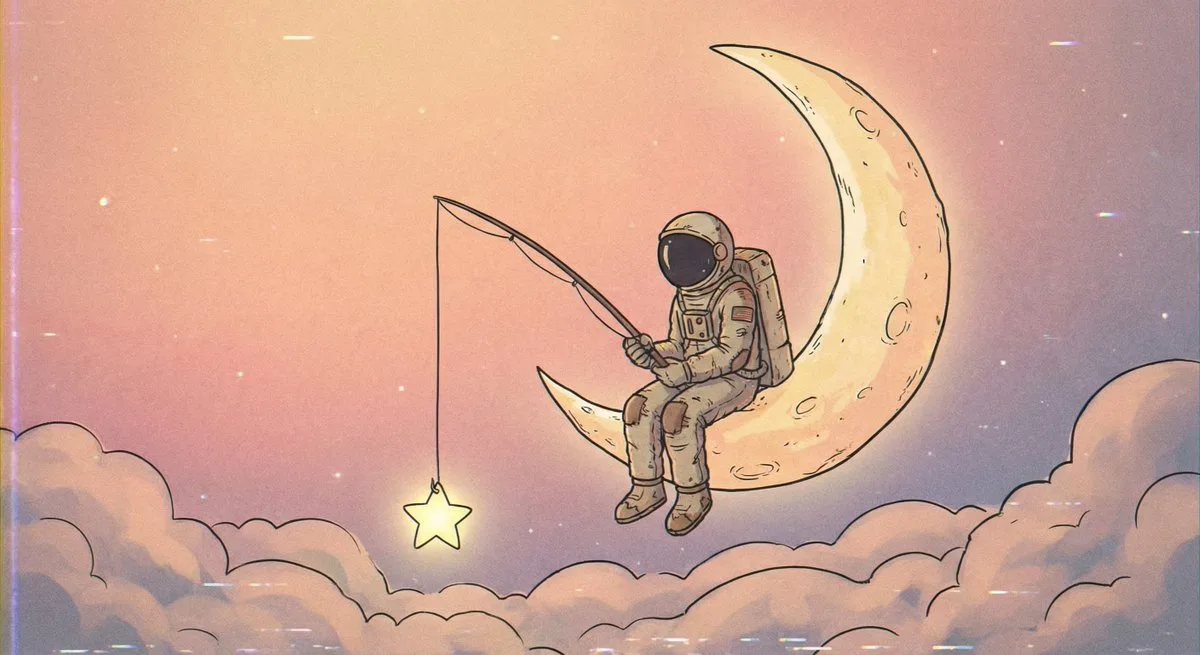 宇航员坐在弯弯的月亮边钓星星 — Sonra