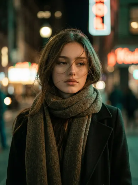 Moody urban night portrait