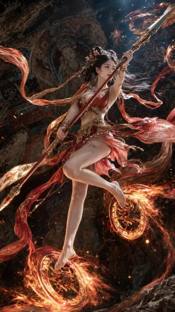 Dunhuang myth female warrior hyper realistic photography