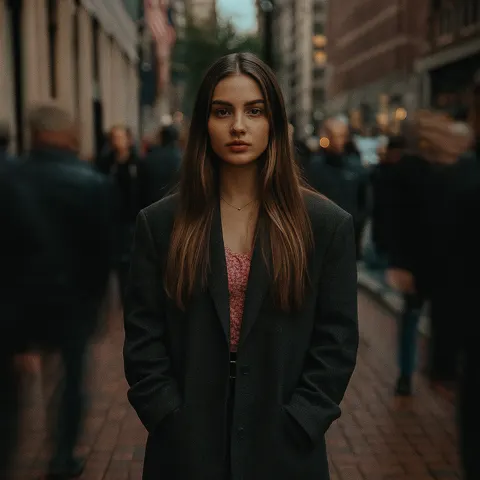 Cinematic Urban Portrait: Stillness Amidst Motion