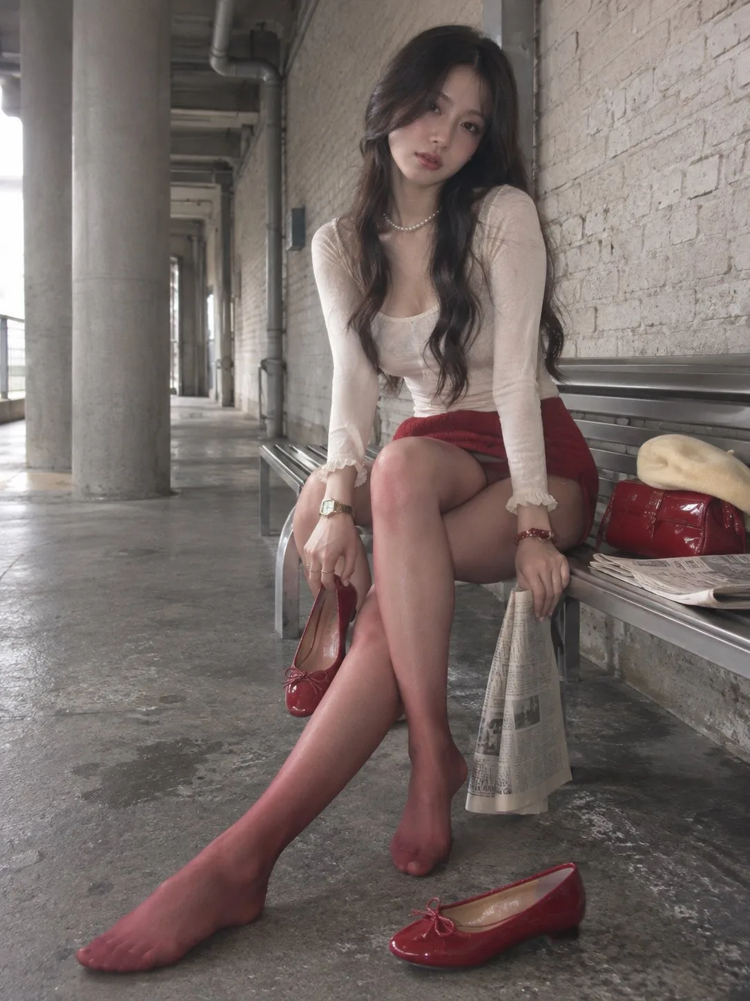 Ultra realistic retro industrial fashion red stockings — After