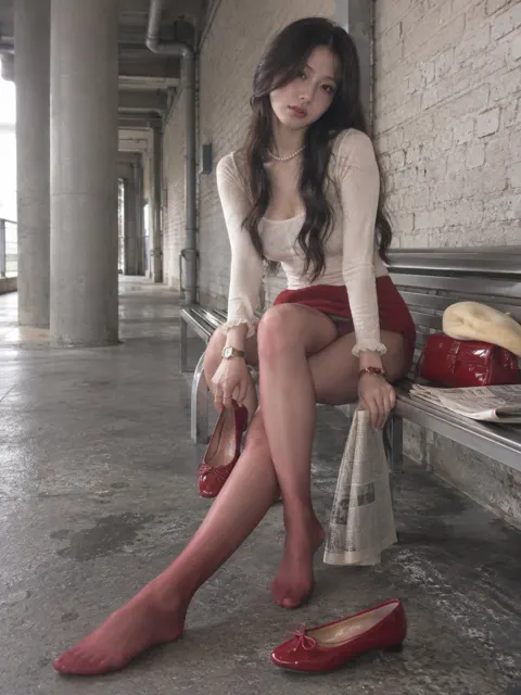 Ultra realistic retro industrial fashion red stockings