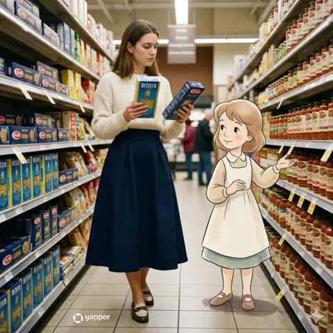 Realistic woman vintage disney supermarket interaction