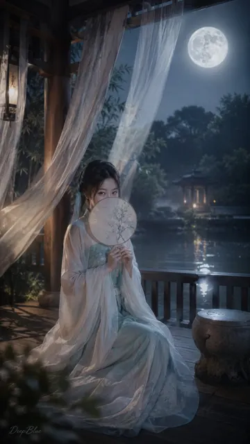 Moonlight pavilion song dynasty hanfu korean beauty