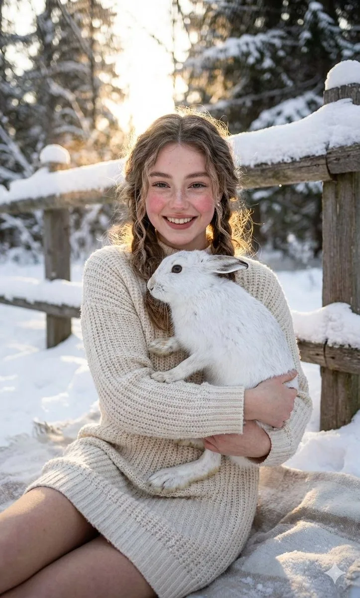 Winter sun girl with hare — Sonra