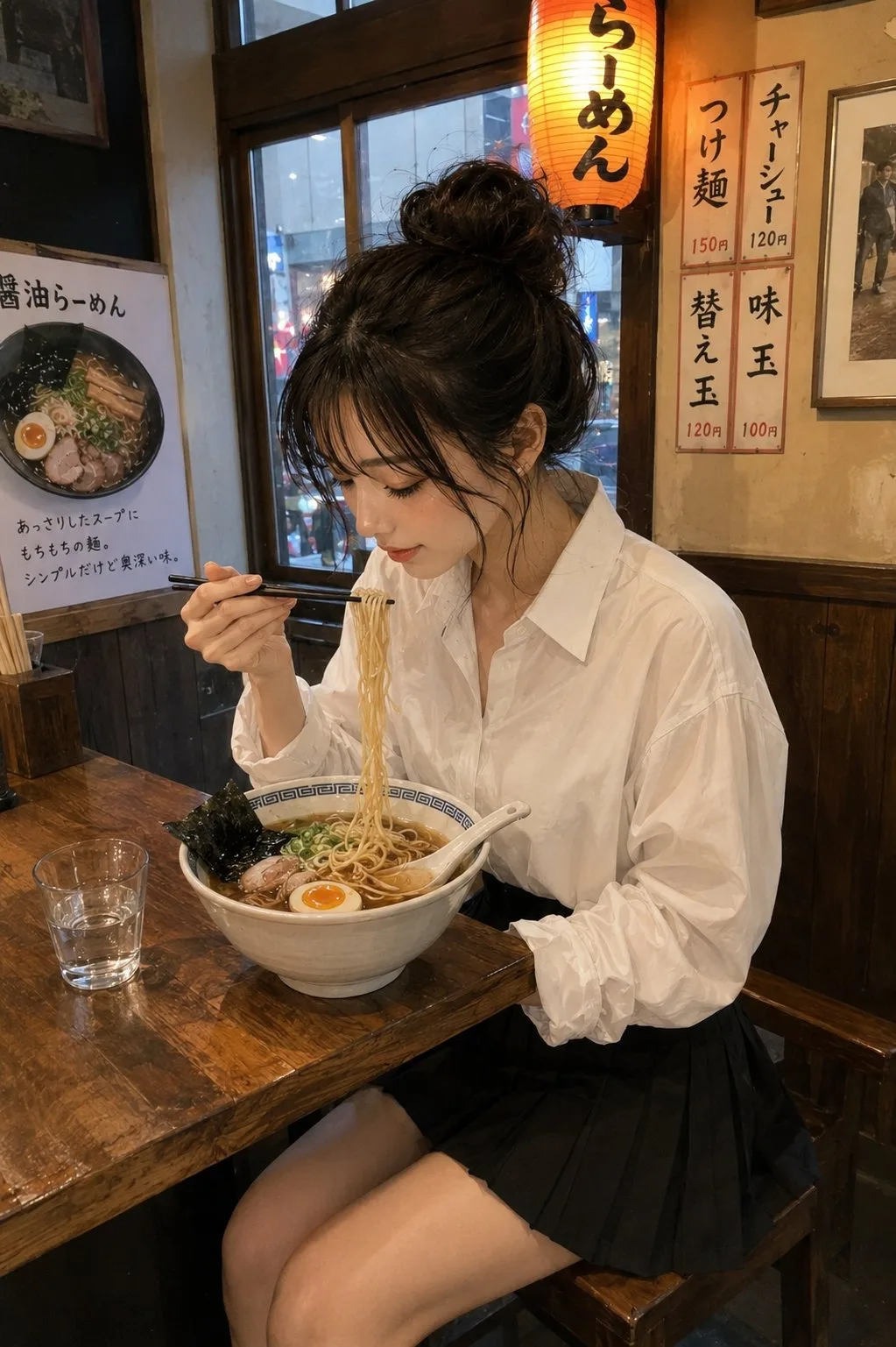 Japanese magazine style ramen girl prompts — After
