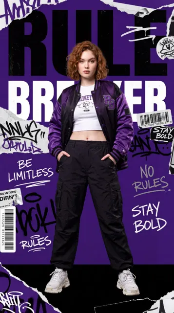 High fashion streetwear editorial poster korean woman