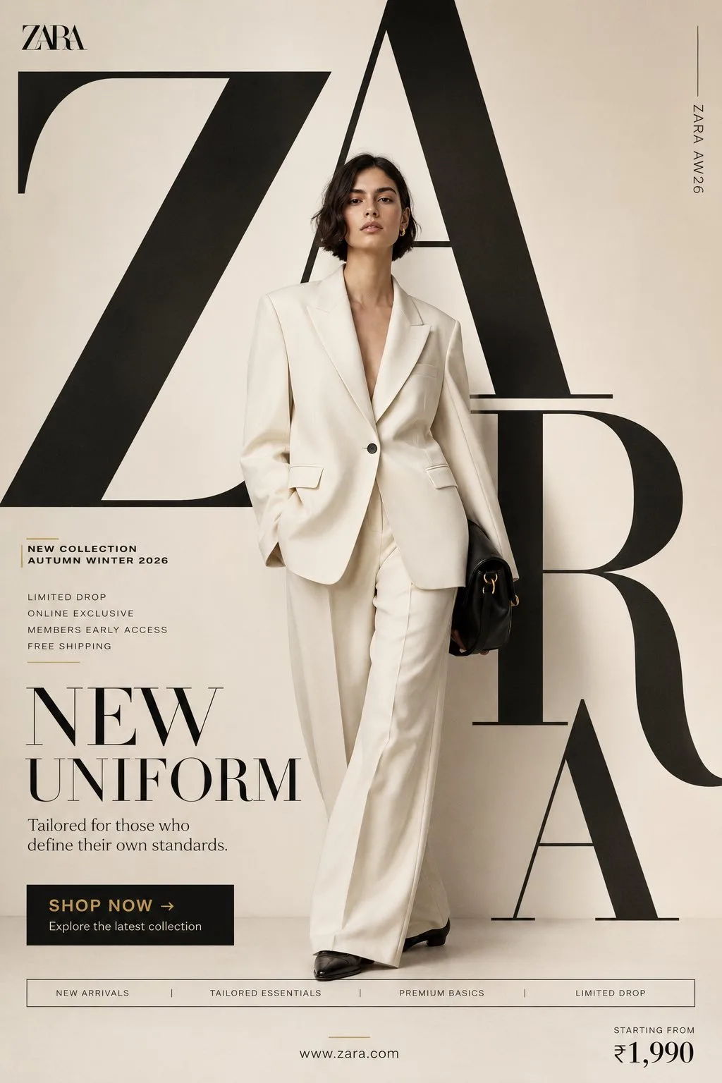 Zara new uniform premium fashion smm poster prompt — After