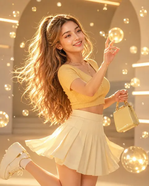 Honey blonde minimalist studio hyperrealistic