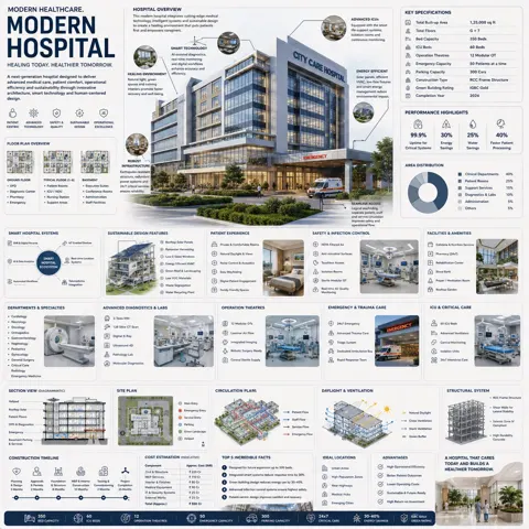 Premium healthcare architecture infographic prompt