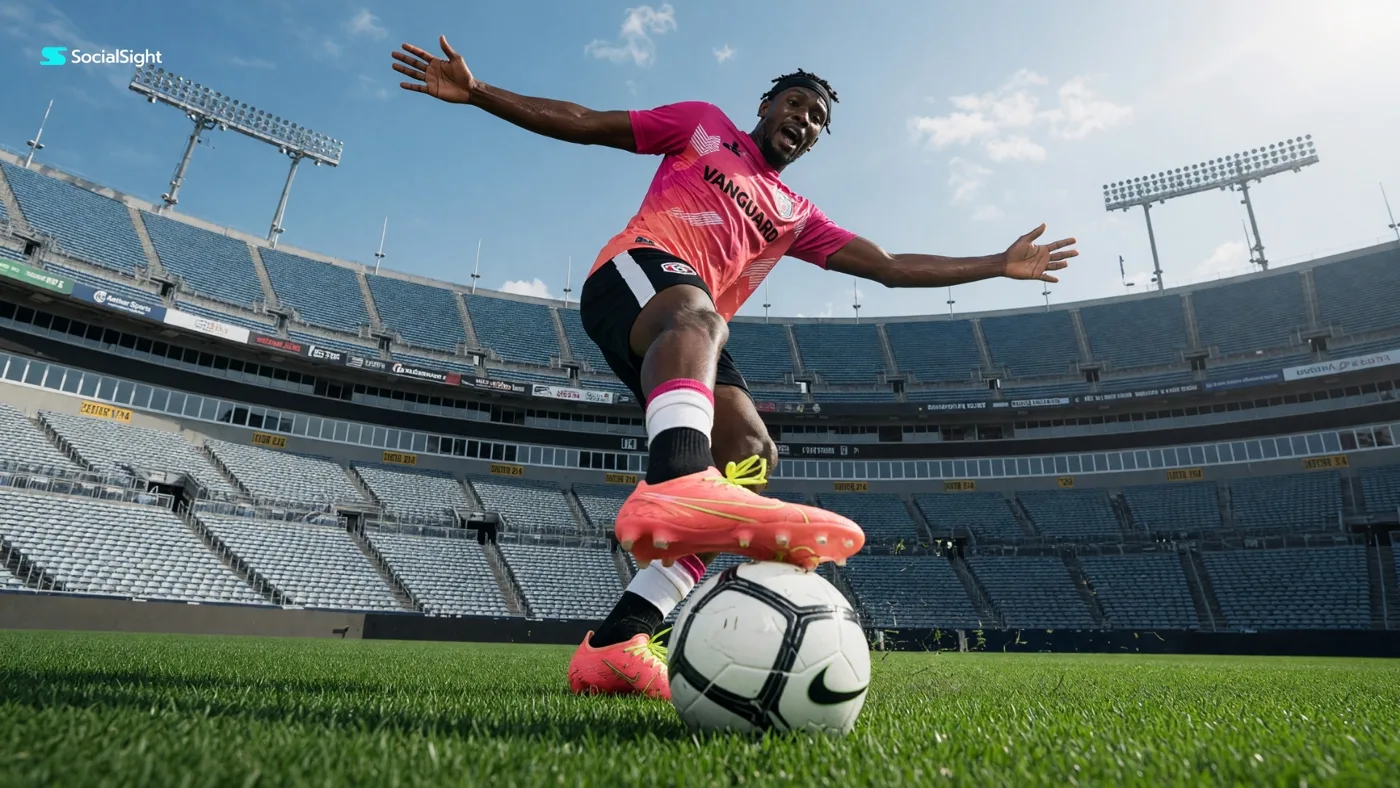 Dynamic football player stadium pink jersey photography — After