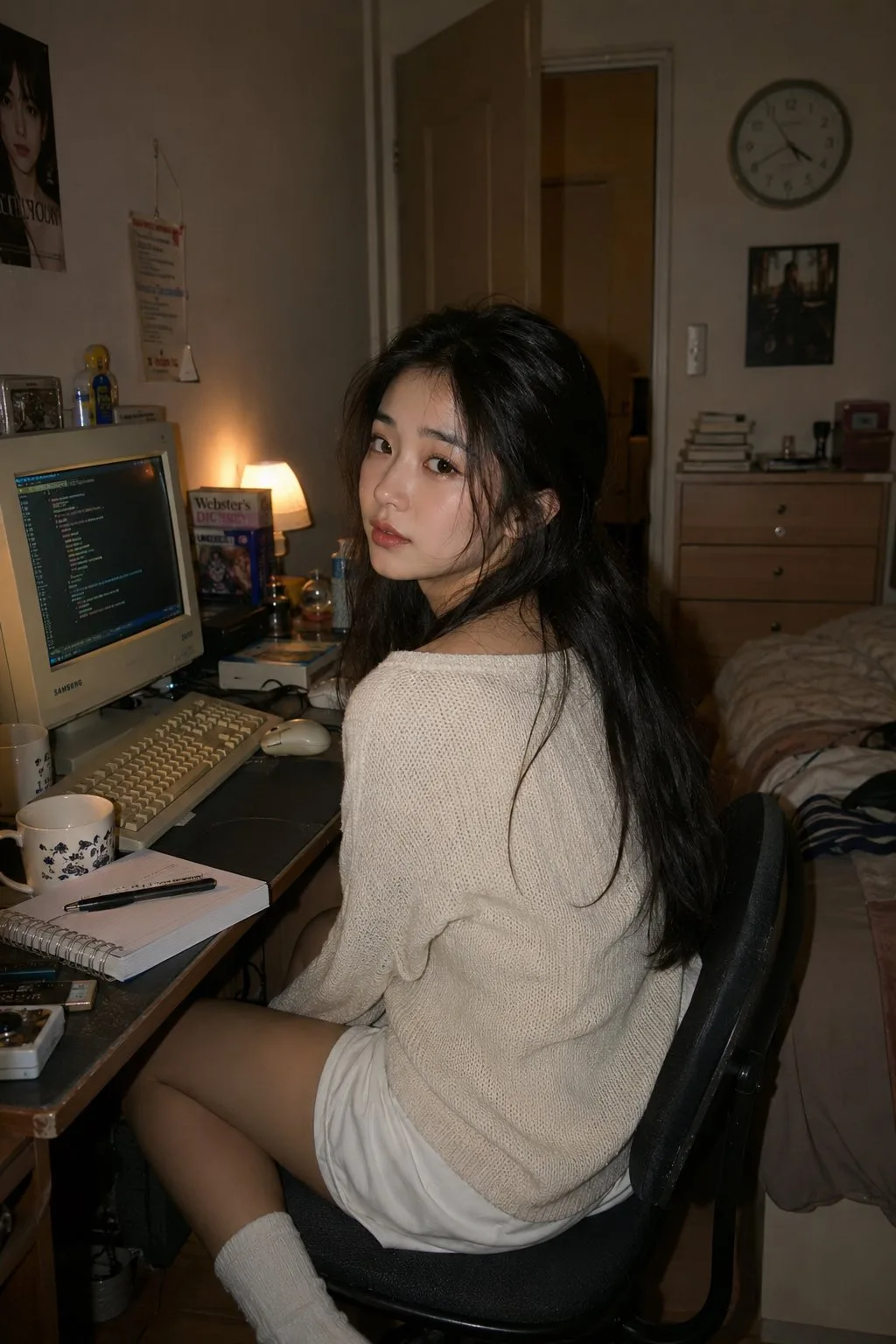 Retro computer east asian woman portrait y2k aesthetic — After