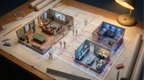 Miniature life on blueprint