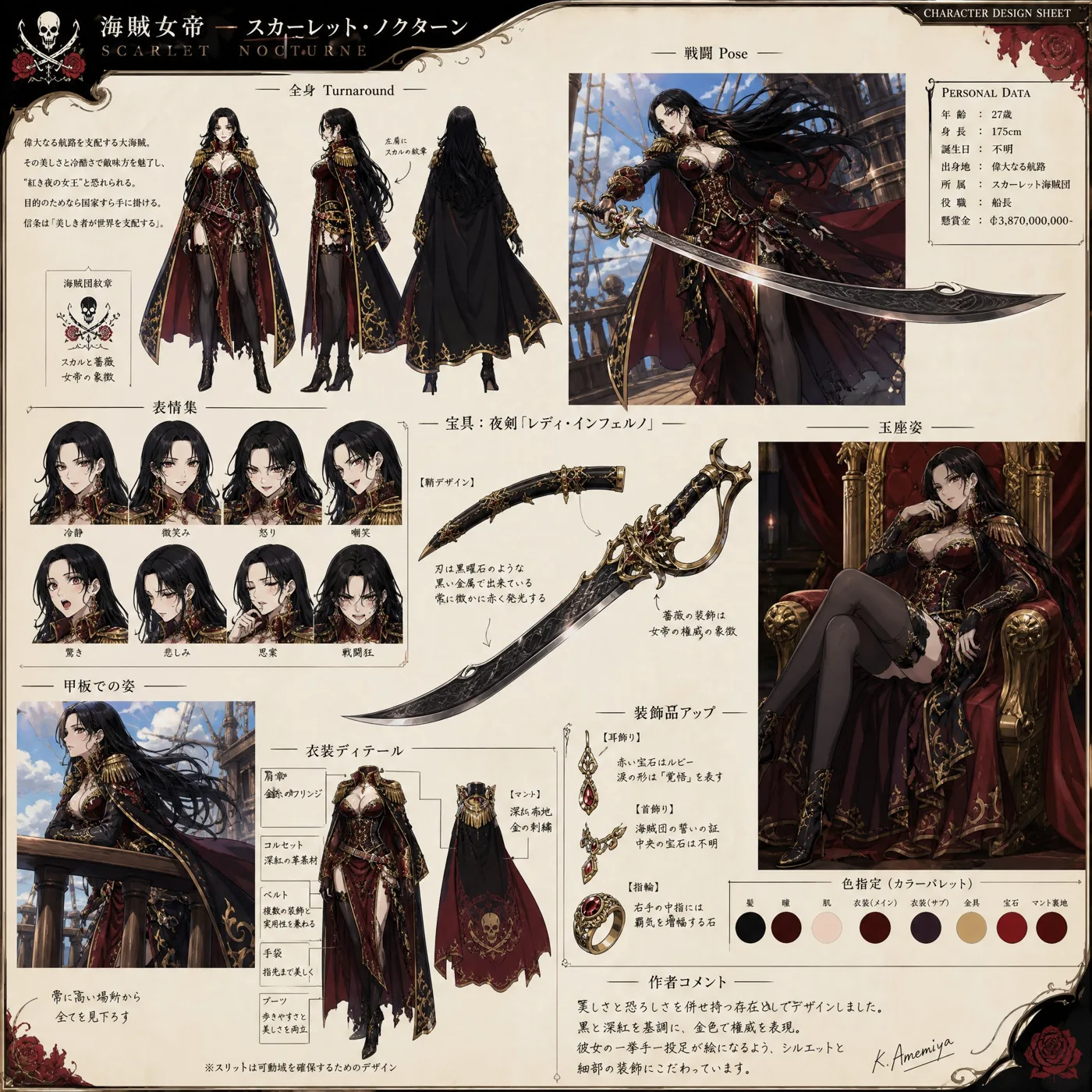 Mysterious pirate empress anime character sheet — Sonra