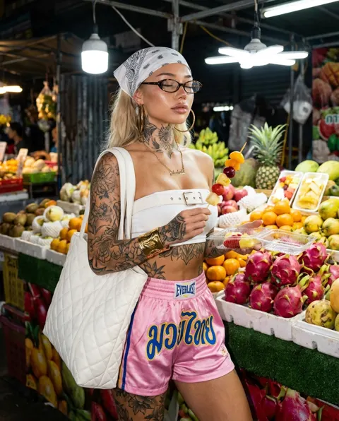 Tropical night market tattoo girl