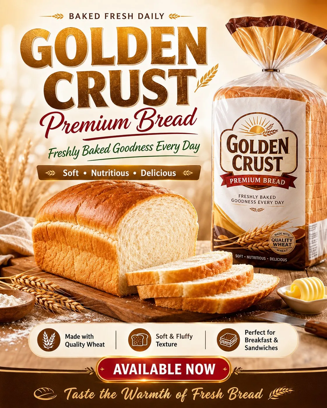 Premium golden crust bakery flyer design — Sonra
