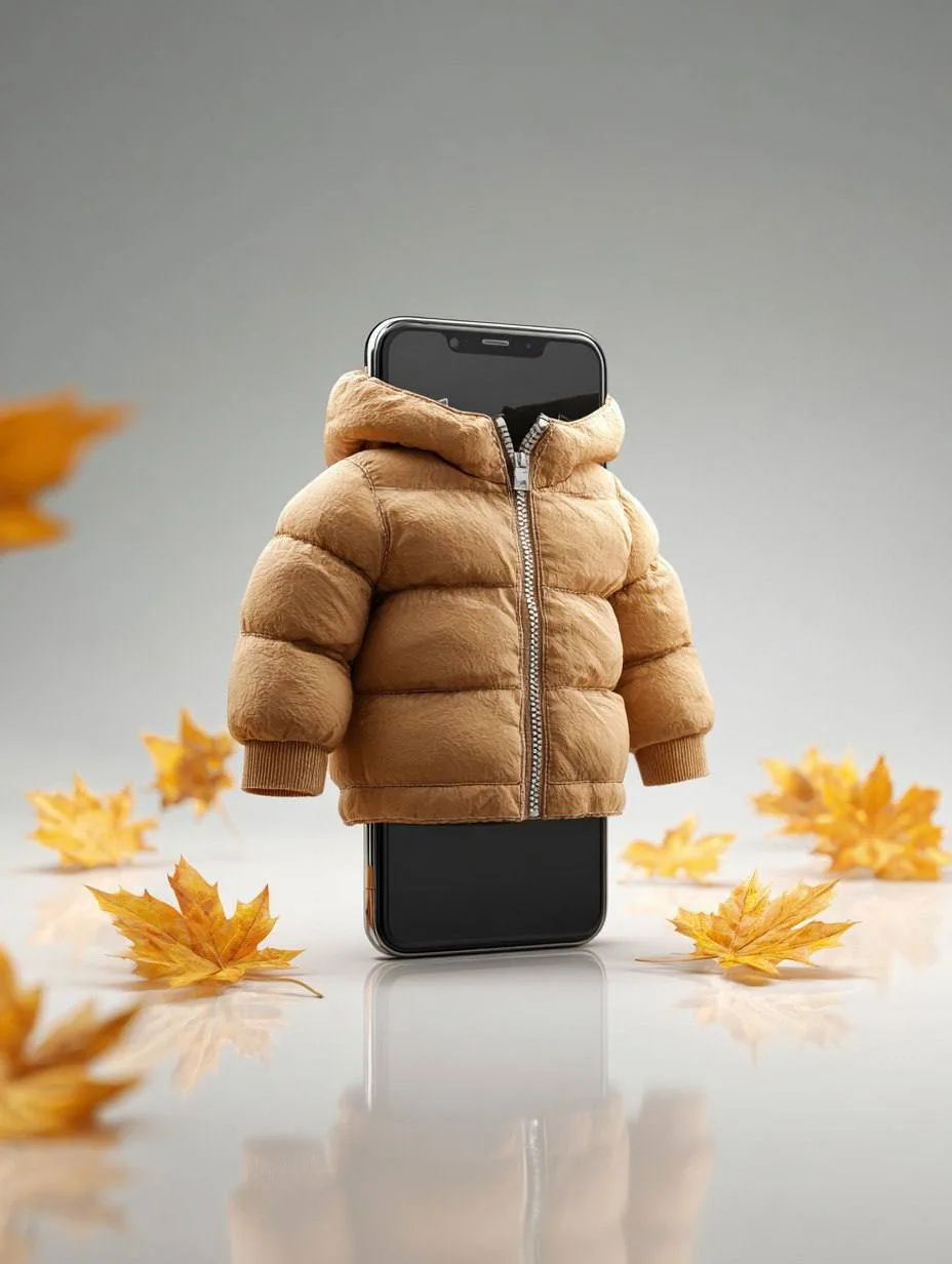 Product photography miniature tan puffer jacket — Sonra
