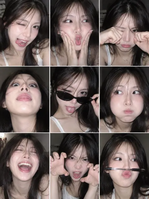 Playful adult female expression snapshot prompts
