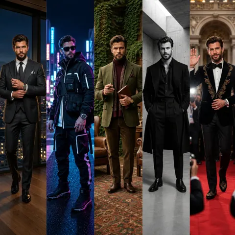 Hollywood male luxury fashion editorial consistency