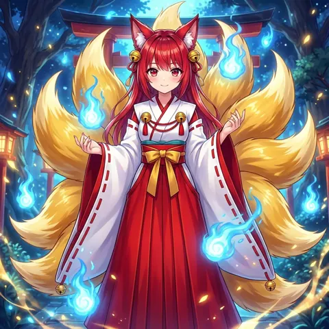 Moonlight cherry blossom nine tailed fox