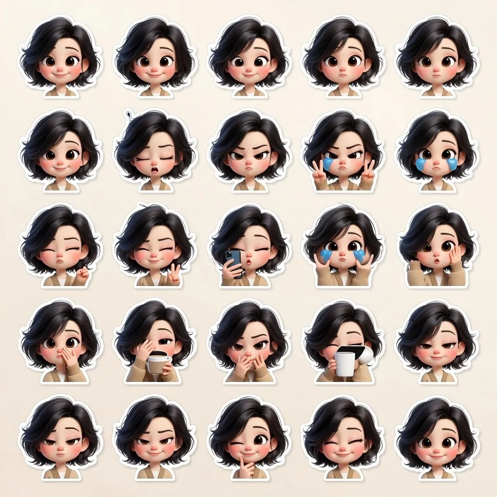 3d pixar girl expression sticker pack — Sonra