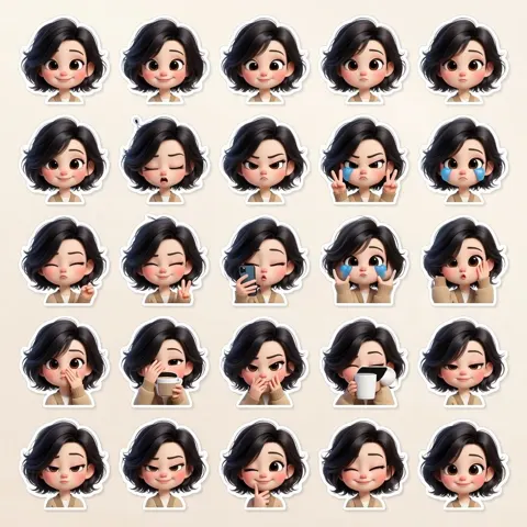 3d pixar girl expression sticker pack