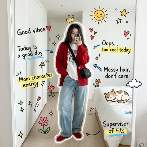 Ultra realistic gen z doodle mirror selfie