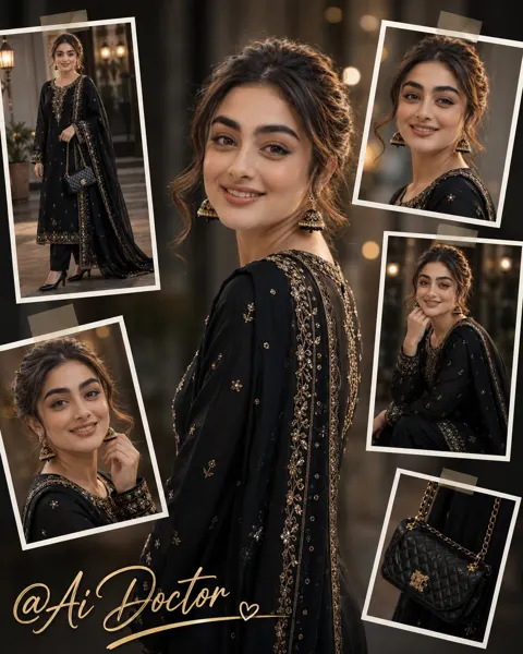 Luxury black gold south asian fashion collage