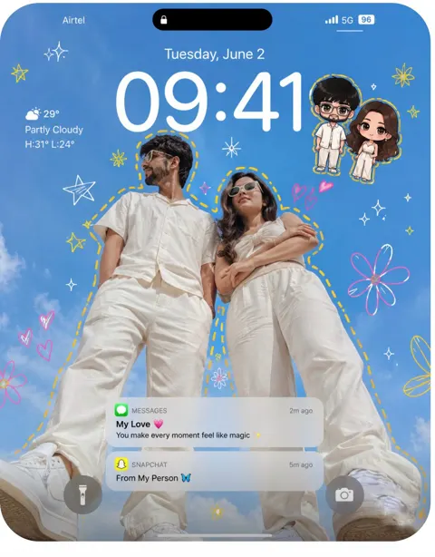 Ultra realistic iphone couple doodle wallpaper