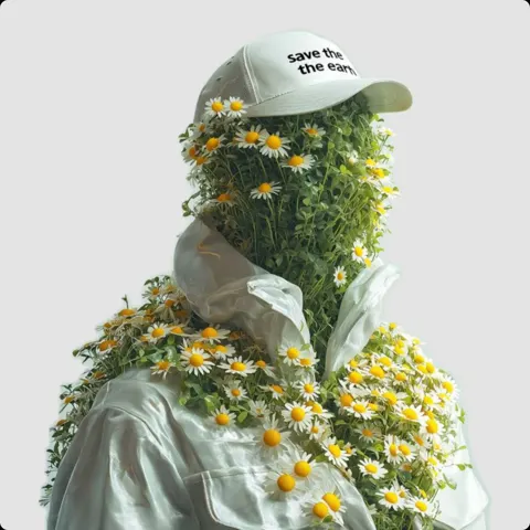 Surreal fashion portrait grass daisy
