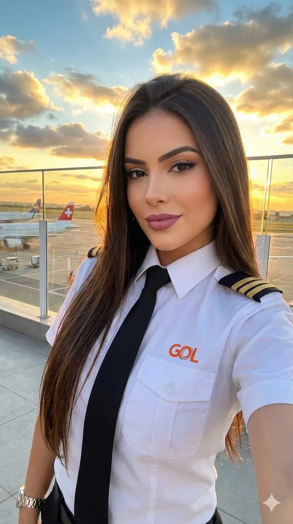 Female pilot golden hour selfie — After