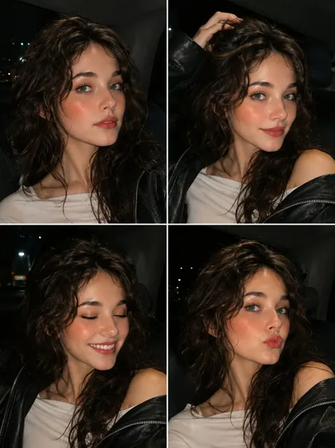 Nighttime car selfie 4 photo collage aesthetic