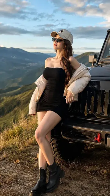 Golden hour mountain fashion portrait