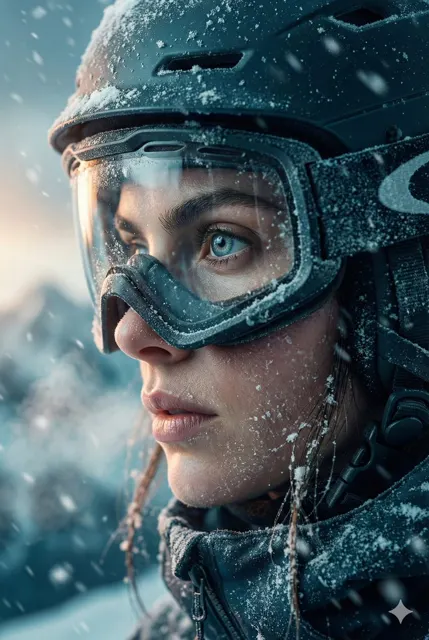 Cinematic winter athlete closeup